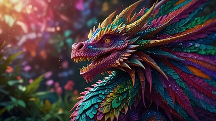 Obraz premium Free Photo New colorful dragon with 3d wallpaper dazzlingly psychedelic dragon