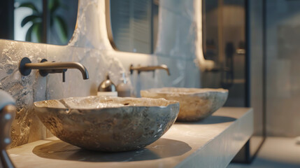 Modern Bathroom with Stone Sinks and Mirrors