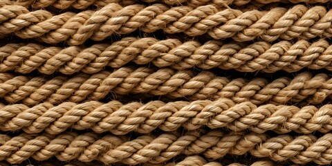 Obraz premium Rugged hemp rope with intricate twists and knots for a tactile feel. Concept Handcrafted Home Decor, Eco-Friendly Materials, Bohemian Style, Textured Interiors