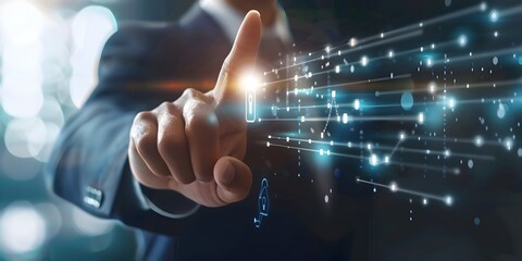 Person Pointing at Digital Interface with Data Streams