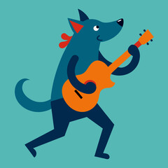 The dog is dancing to the rhythm of the guitar