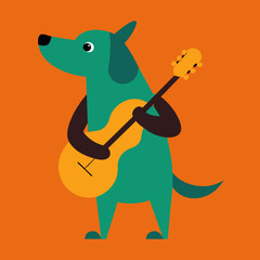 The dog is dancing to the rhythm of the guitar