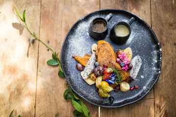 fruits salad on a wooden board
