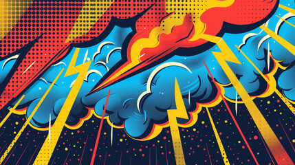 Comic abstract pop art background featuring a thunder illustration