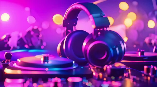 DJ music background with vibrant lights, 4k resolution footage, generated AI