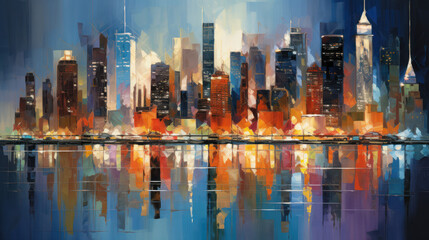 Obraz premium Dynamic Urban Nightscape, Abstract City Skyline. Generative AI