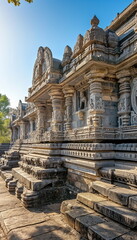 Fototapeta premium Ancient stone, megaliths, dolmens, obelisks, menhirs. During the day In bright daylight the Hoysala Temp_002