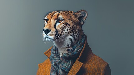 Image of A Surreal Cheetah Wearing Bohemian Attire in a Studio Setting printed on Printed Glass Basin Splashbacks