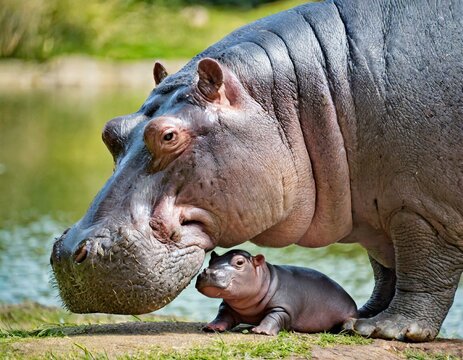 Nilpferd und Tierbaby 