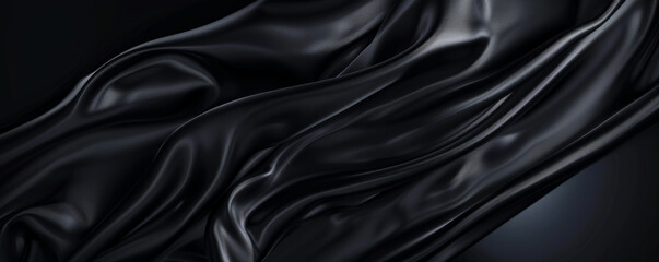 Fototapeta premium Black background with smooth, satin fabric texture in dark tones.