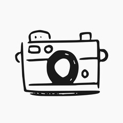 black and white cartoon of camera isolated on white