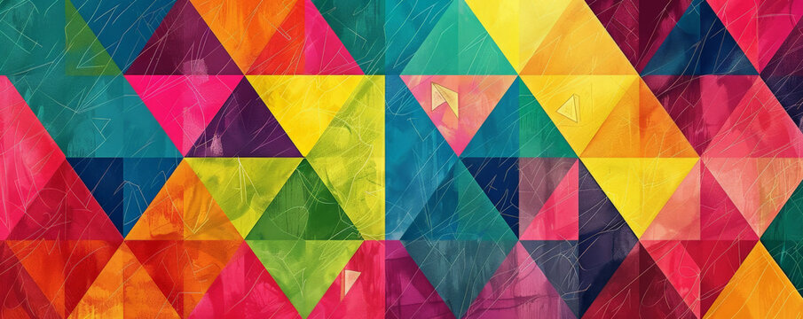 Colorful background with geometric patterns in bright, bold colors.