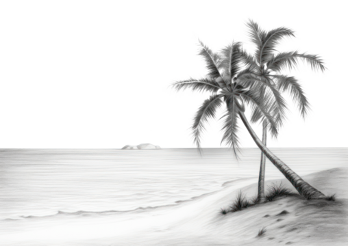 PNG Palm tree on the beach drawing sketch outdoors.