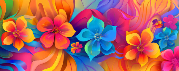 Colorful background with vibrant, abstract floral patterns.