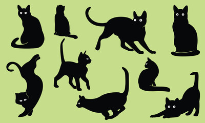 Set black cats. cat silhouette vector illustration collection. black silhouette on a white background showing various cat poses. ideal for pet themed designs
