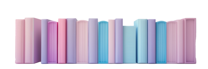 Pastel colored books arranged in a row concept of education on a transparent background
