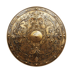 Decorative round shield with intricate patterns historical design on a transparent background