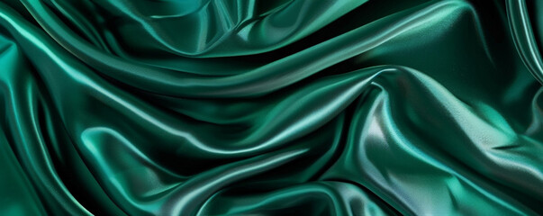 Fototapeta premium Fabric background with smooth, satin finish in emerald green.