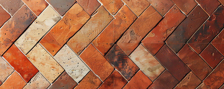 Geometric background with rustic, terracotta tile patterns in warm earthy tones.
