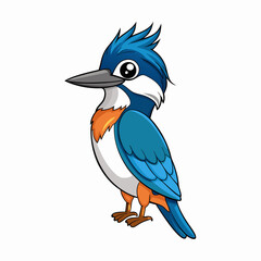 Belted Kingfisher bird stands icon vector illustration