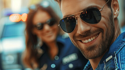 close up of a police worker on background, police worker face, portrait of a federal worker