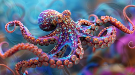 Obraz premium Colorful Octopus in Vibrant Underwater Scene with Intricate Patterns