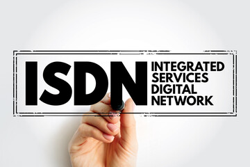 ISDN Integrated Services Digital Network - set of communication standards for simultaneous digital transmission of data over the digitalised circuits of telephone network, acronym text stamp