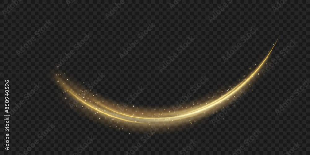 Poster golden sparkling light trail. magic light trail of glittering comet tail. shimmering golden wave wit