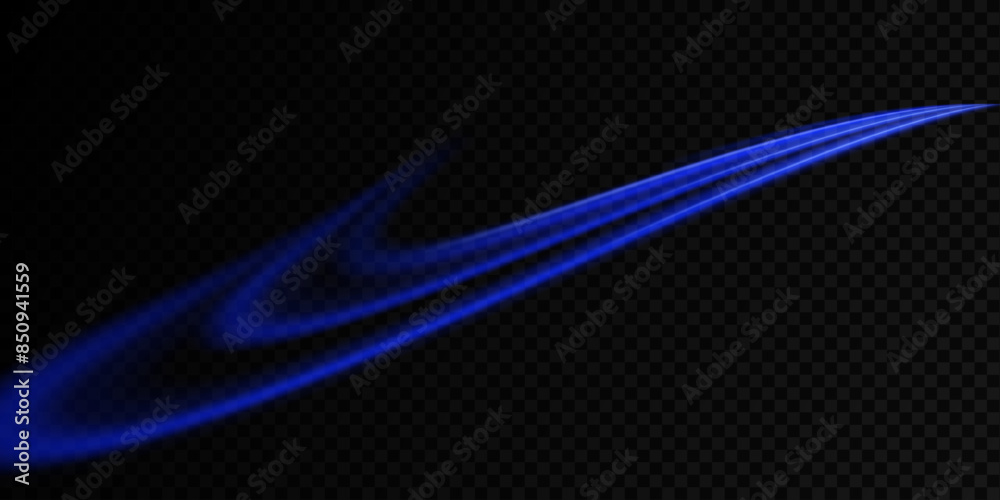 Poster glowing fire lines effect. blue glittering magic particles trails isolated on transparent background