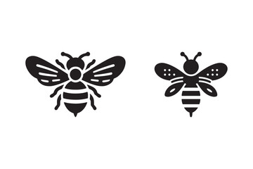 Bee icon black and white silhouette vector art illustration on a white background