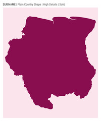Suriname plain country map. High details. Solid style. Shape of Suriname. Vector illustration.
