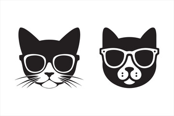 Cat head in sunglasses silhouette vector art illustration