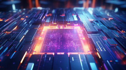 Neon Geometric Shapes. Abstract Futuristic Background. Generative AI