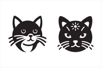 Cute cat head silhouette vector art illustration