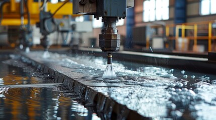 A machine is spraying water onto a metal surface