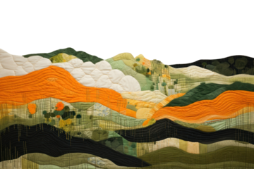 PNG Landscape painting quilt art.
