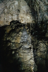 Stalactites in an underground cave.