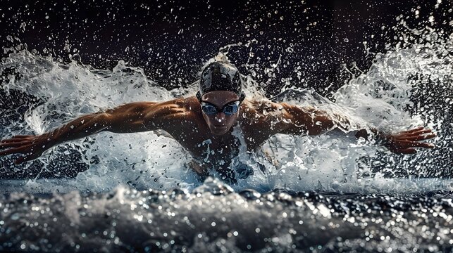 Powerful Butterfly Stroke Breaks Through the Water Surface