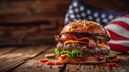 Delicious Burger with USA Flag