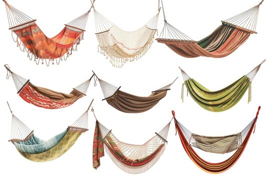 A group of hammocks suspended from the ceiling