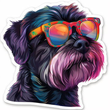 Naklejki  dog wearing sunglasses. Super bright color,  sticker