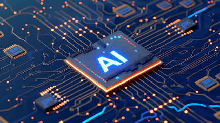 Cyberpunk AI Processor on Advanced Circuit Board