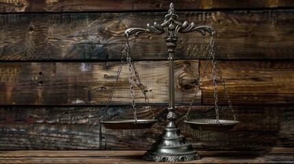 A metal scale sits on a wooden table, ready for use
