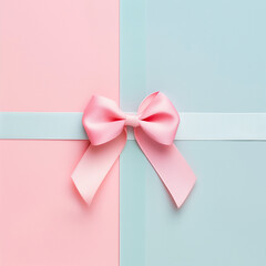 pink bow on pastel background, minimalistic, simple, flat lay.