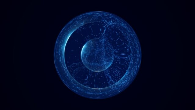 Abstract blue bright glowing background with a sphere core atom energy burning ball circle made of waves of energy rays and plasma with light video in high quality 4k, motion design