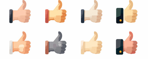 Icon set features symbols like a thumbs up, a hand with a thumb, and star vectors, ideal for denoting positive customer reviews, quality selections, or similar concepts.