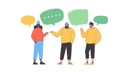 people holding speech bubbles, in a flat design illustration style with a white background.Minimal creative communication concept.
