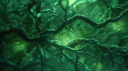 Obraz premium Enchanted Forest Under the Microscope: A Green Abstract Nature Art Creation