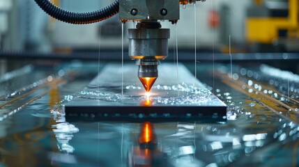 Fototapeta premium A machine is cutting a piece of glass