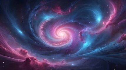 3D render abstract background showcasing a celestial landscape filled with swirling galaxies and nebulae